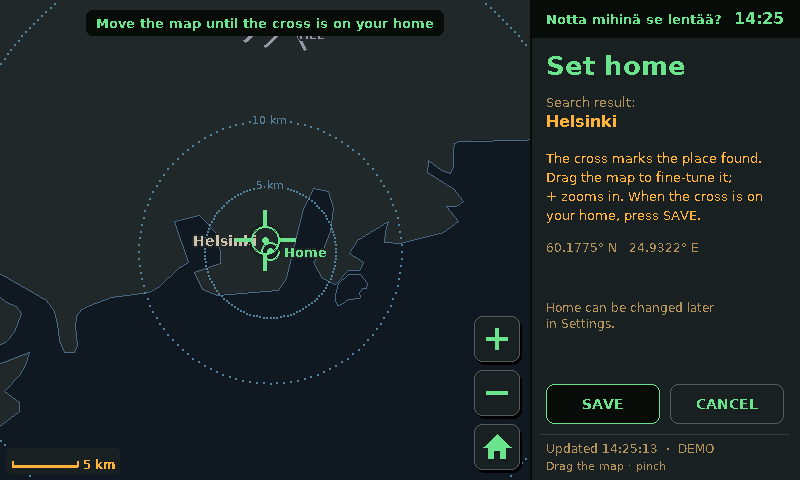 Setting home with a crosshair on the map