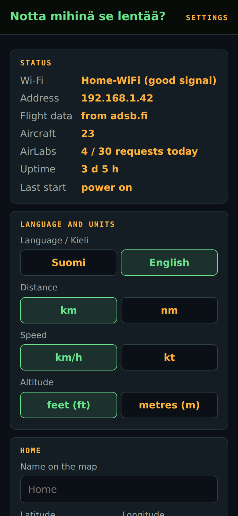 The settings page on a phone