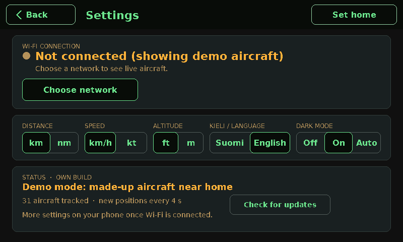 The settings screen with the dark mode switch